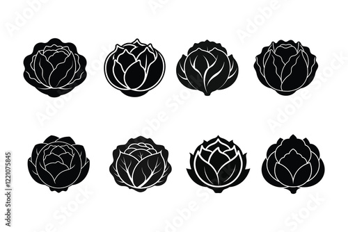 Cabbage Icon Logo Silhouette Template Isolated on White Background