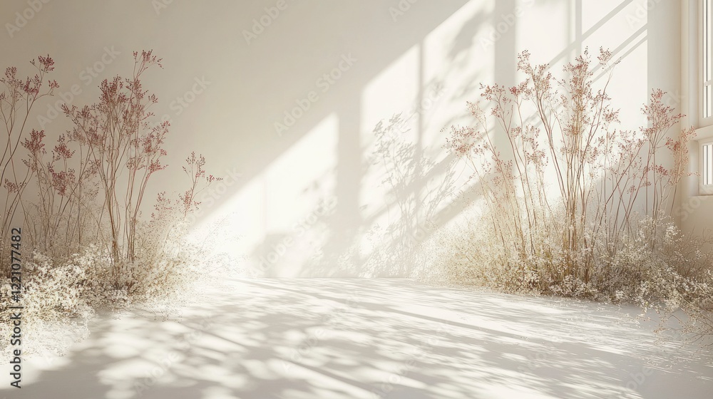 Obraz premium Sunlight streaming through windows indoor space minimalist design warm environment serene viewpoint nature concept