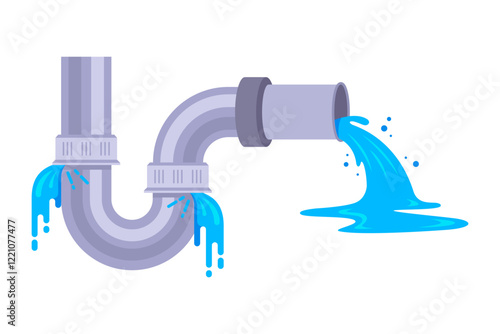 water pours out of a metal pipe. flow of waste from a pipe