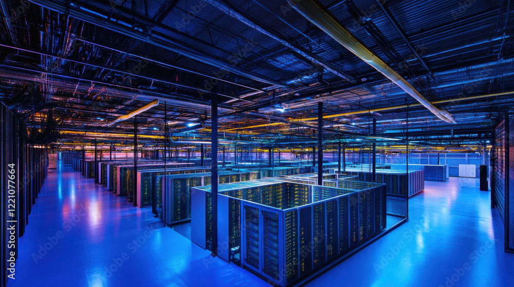 Naklejka premium High tech data center with advanced security features and vibrant lighting