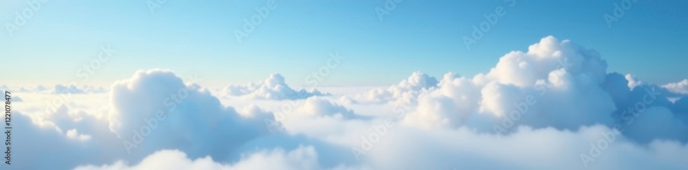 Gentle morning mist and cloud formations on a clear blue sky, clouds, peaceful Gentle morning mist and cloud formations on a clear blue sky, clouds, peaceful