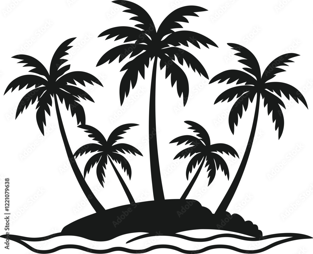 Silhouette of a tropical island with palm trees. Silhouette of a tropical island with palm trees.
