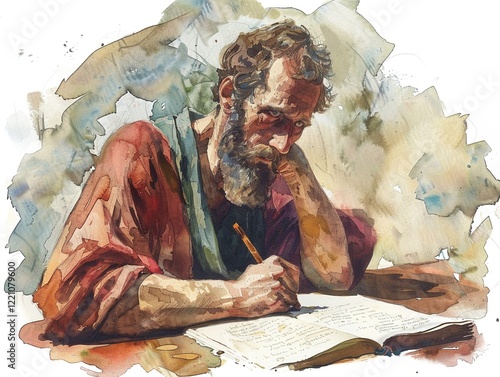 Clipart of the Apostle Paul writing letters watercolor