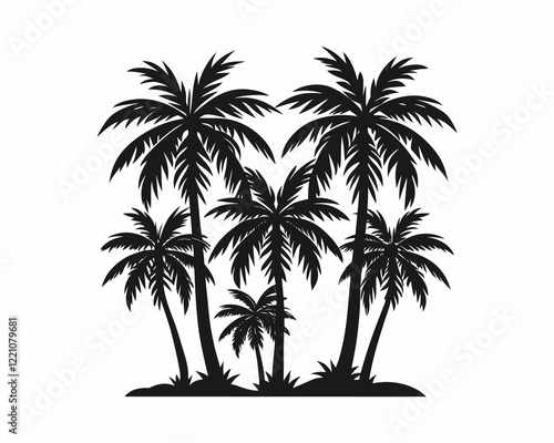 Silhouette of Tropical Palm Trees Against a White Background
