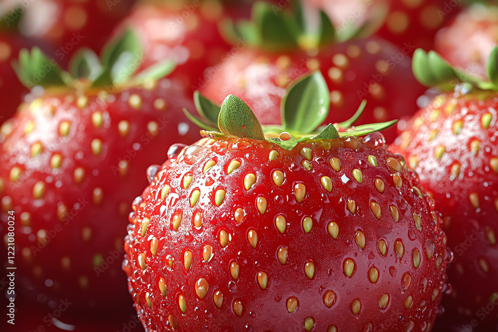 custom made wallpaper toronto digitalClose up of a red strawberry with a green leaf on top. Concept of freshness and natural beauty