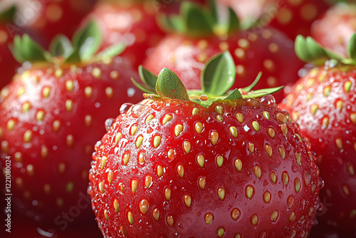 Wallpaper Mural Close up of a red strawberry with a green leaf on top. Concept of freshness and natural beauty Torontodigital.ca