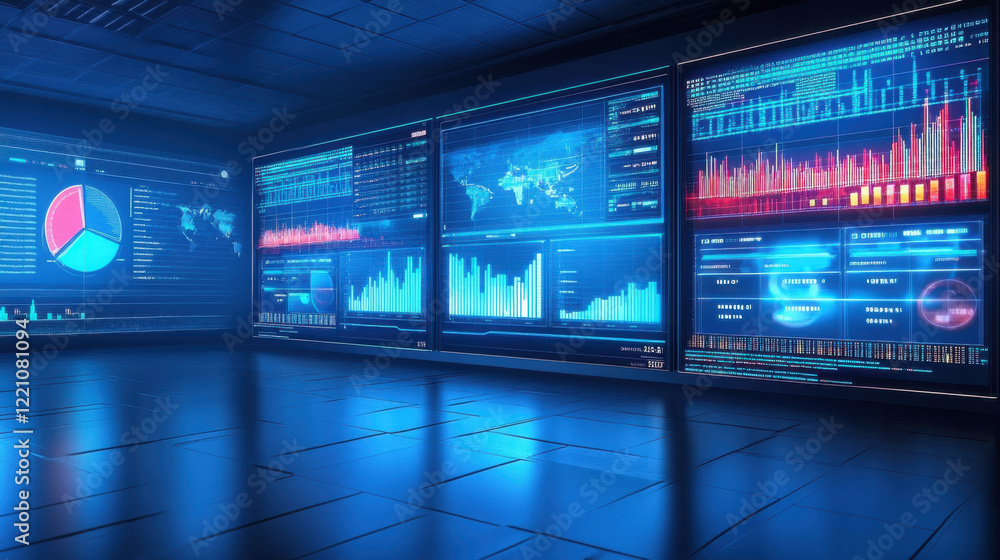 high tech data center monitoring room with multiple screens displaying analytics and graphs high tech data center monitoring room with multiple screens displaying analytics and graphs