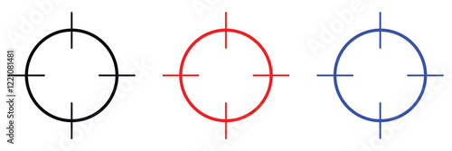 Target and aim icon set, crosshair, bullseye vector, precision, accuracy, and focus icon for aiming, archery, shooting, or navigation . 