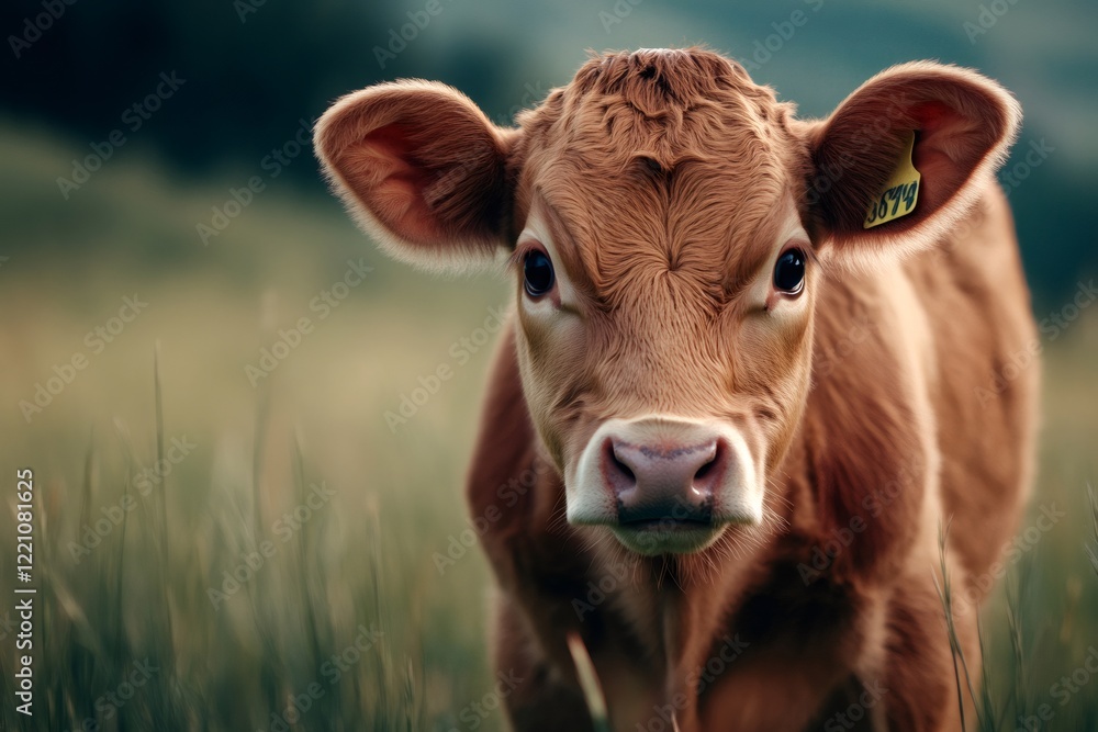 Curious Young Calf Standing in a Field Curious Young Calf Standing in a Field