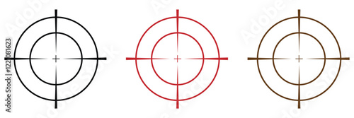 Target and aim icon set, crosshair, bullseye vector, precision, accuracy, and focus icon for aiming, archery, shooting, or navigation . 
