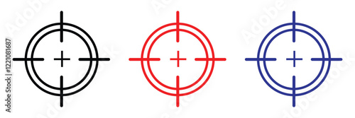 Target and aim icon set, crosshair, bullseye vector, precision, accuracy, and focus icon for aiming, archery, shooting, or navigation . 