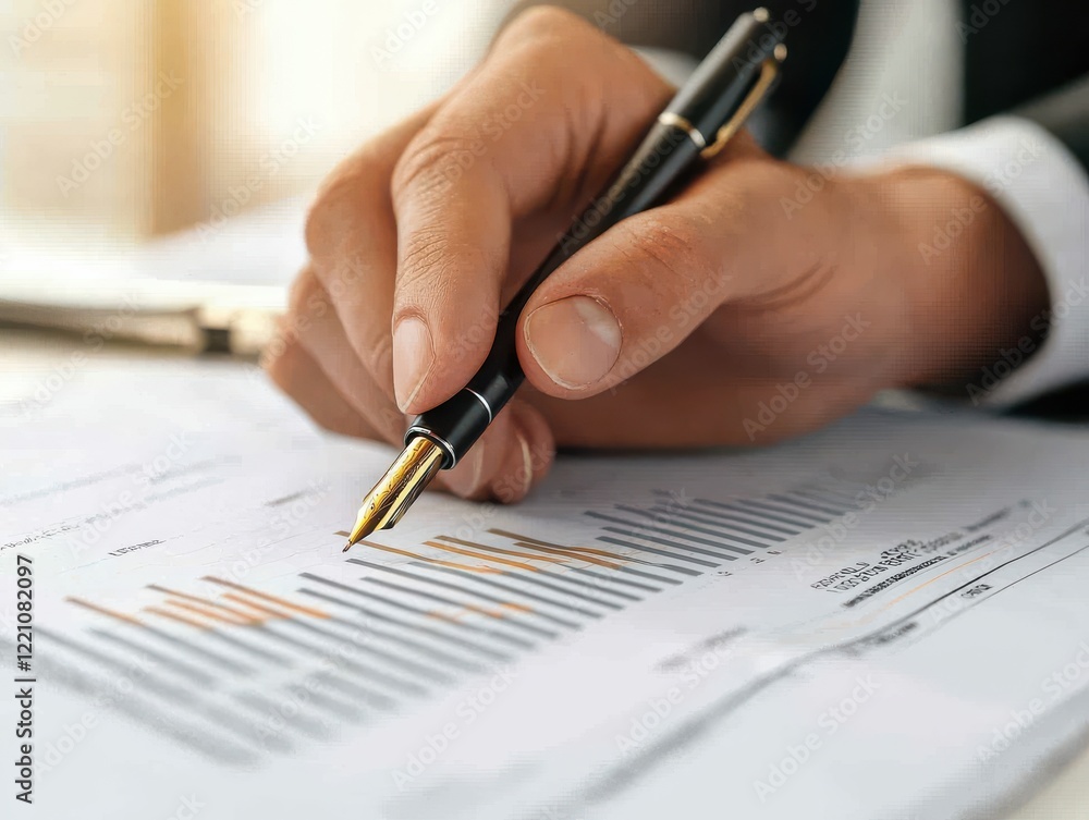 Close-up of a business professional analyzing financial data. Close-up of a business professional analyzing financial data.