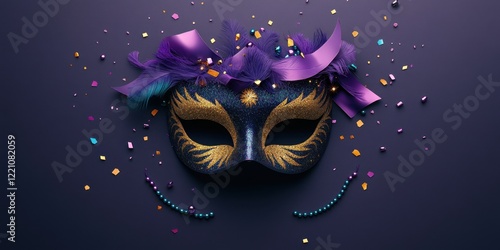 Wallpaper Mural Festive mardi gras mask with purple feathers and colorful confetti for celebration decor Torontodigital.ca