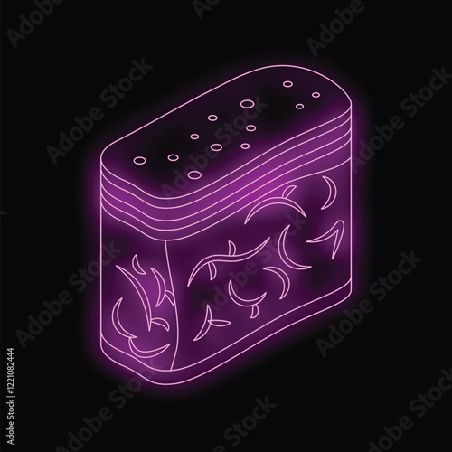 Purple neon icon of a muslim prayer cap glowing against a dark background, symbolizing islamic faith, spirituality, and religious observance