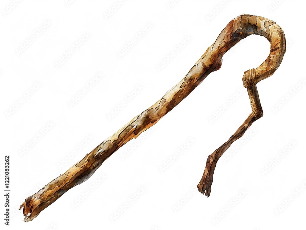 Obraz premium Watercolor illustration of a shepherds staff clipart