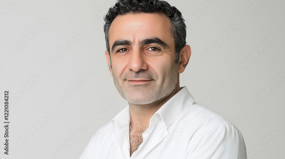 Obraz premium Headshot of a Middle Eastern Doctor Age 45-55 On pure white background