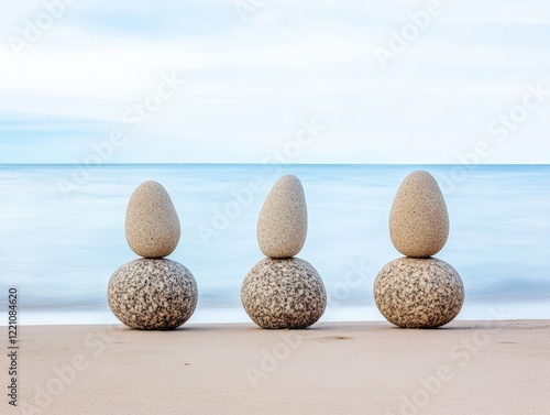 Balancing Rock and Pebble on Seashore Still Life photo