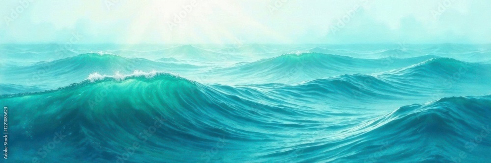Fototapeta premium Gentle oceanic waves on a tranquil blue-green watercolor, nature, oceanic, abstract