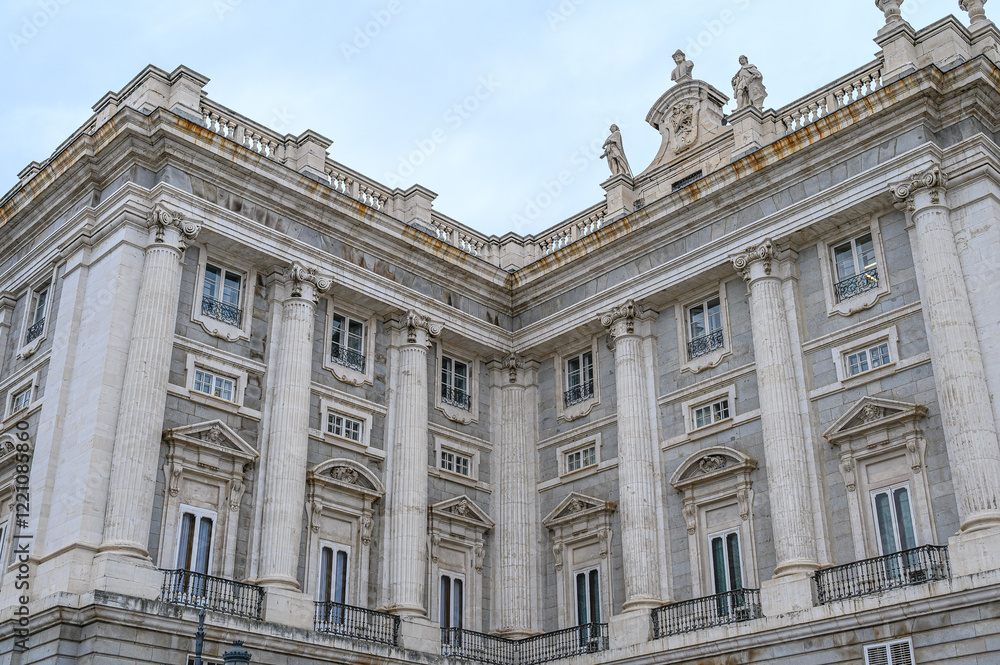 Fototapeta premium Ancient exterior wall of the Royal Palace, Madrid, Spain