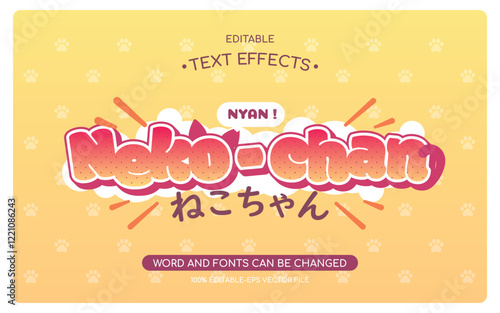 cute cat japanese anime vtuber style text effect. Neko japanese anime text effect. 
