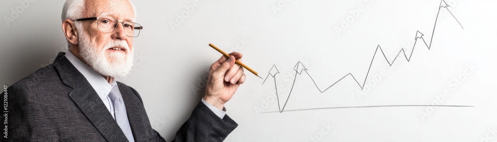 Senior businessman analyzing growth chart trends with confidence and expertise. Senior businessman analyzing growth chart trends with confidence and expertise.