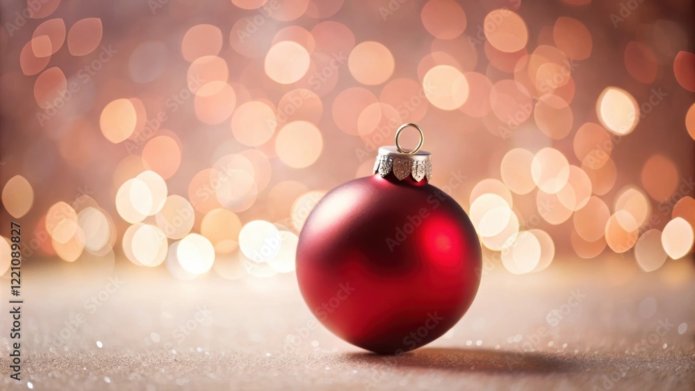 A single red Christmas ornament rests on a sparkling surface, bathed in warm, festive bokeh lights. A single red Christmas ornament rests on a sparkling surface, bathed in warm, festive bokeh lights.
