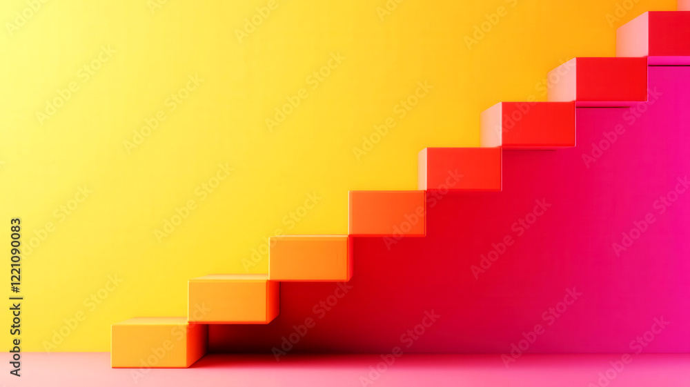 Abstract staircase with digital business graphs on each step, 3D illustration, Abstract staircase with digital business graphs on each step, 3D illustration,