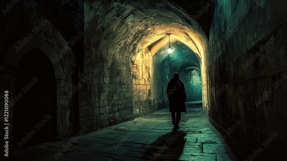 An adventurer exploring the forgotten halls of a mysterious monastery, torchlight illuminating the eerie and cryptic surroundings. An adventurer exploring the forgotten halls of a mysterious monastery, torchlight illuminating the eerie and cryptic surroundings.
