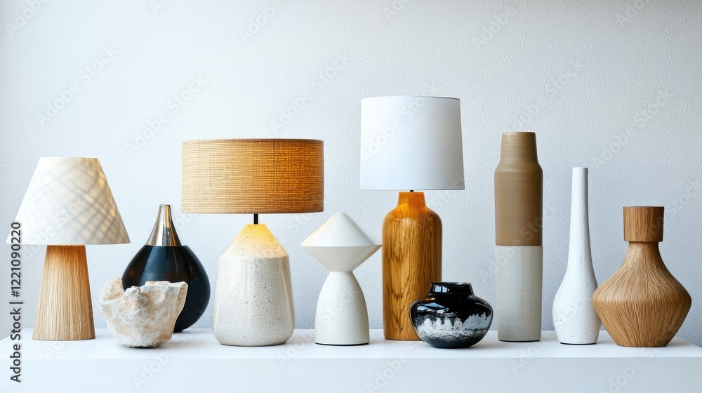 An array of contemporary table lamps in innovative designs, arranged on a clean white background to emphasize their modern aesthetic. An array of contemporary table lamps in innovative designs, arranged on a clean white background to emphasize their modern aesthetic.
