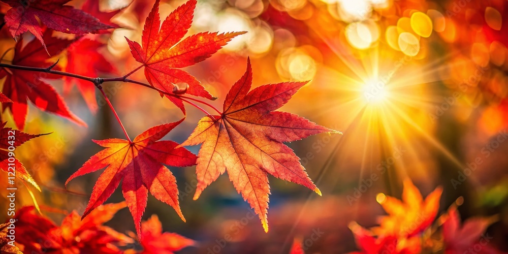 Vibrant Red Autumn Leaves Macro Photography: Close-up Details of Fall Foliage in a Park Vibrant Red Autumn Leaves Macro Photography: Close-up Details of Fall Foliage in a Park