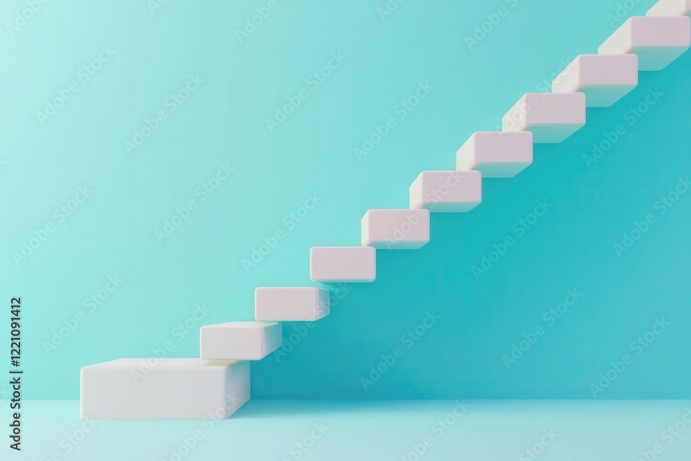 Corporate-style staircase with progress bars on each step, minimalist background, 3D illustration, Corporate-style staircase with progress bars on each step, minimalist background, 3D illustration,