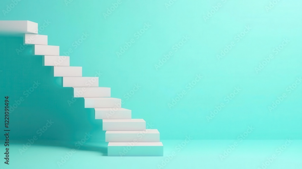 Corporate-style staircase with progress bars on each step, minimalist background, 3D illustration, Corporate-style staircase with progress bars on each step, minimalist background, 3D illustration,