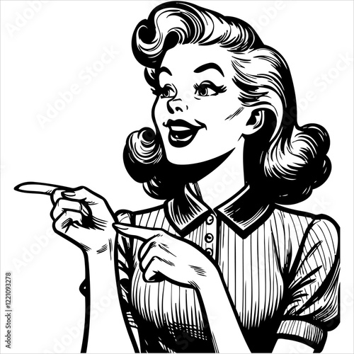 Vintage retro woman pointing ...