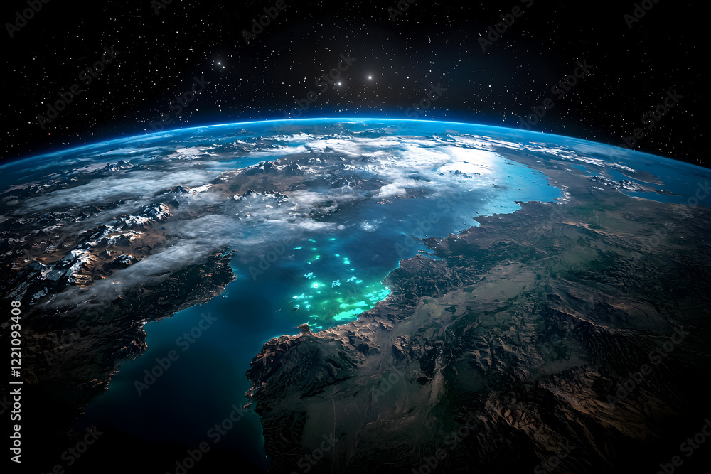 Obraz premium A breathtaking collection of Earth views from space, showcasing oceans, rivers, and lush landscapes, ideal for environmental campaigns, educational materials, or designs celebrating the planet’s beaut