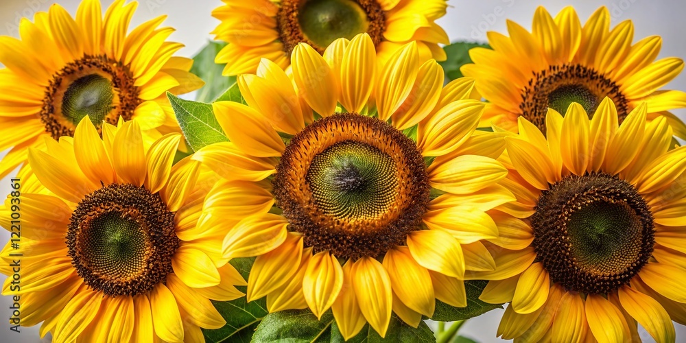 Fototapeta premium Vibrant Sunflower Bouquet on Pure White Background - Summer Floral Still Life Photography