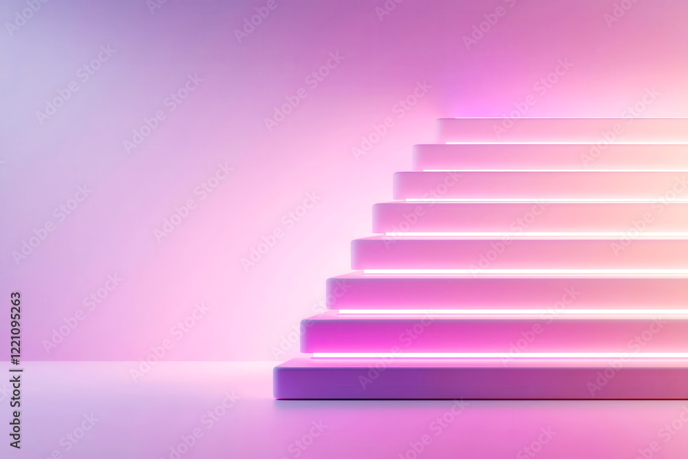 Abstract business ladder with neon-lit steps, futuristic progress, 3D illustration, Abstract business ladder with neon-lit steps, futuristic progress, 3D illustration,