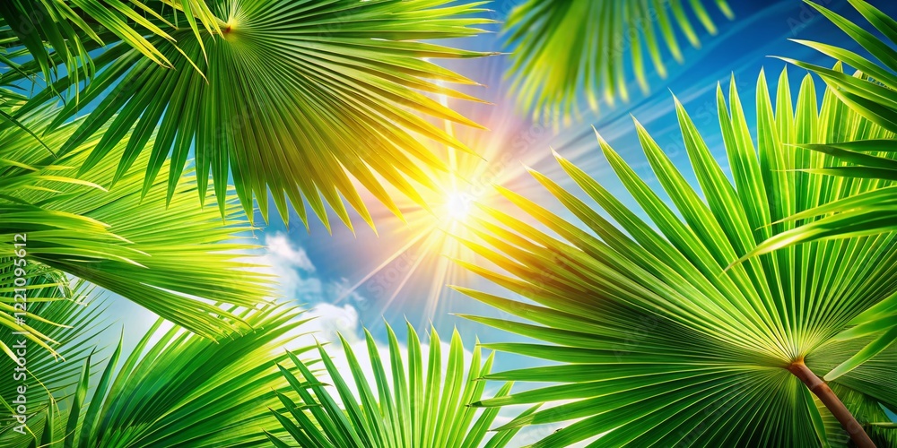 Obraz premium Vibrant Tropical Summer Palm Leaves Long Exposure Abstract Background