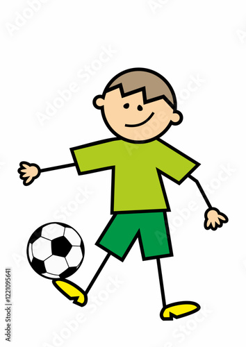 Football player, boy and soccer ball, vector illustration, white background