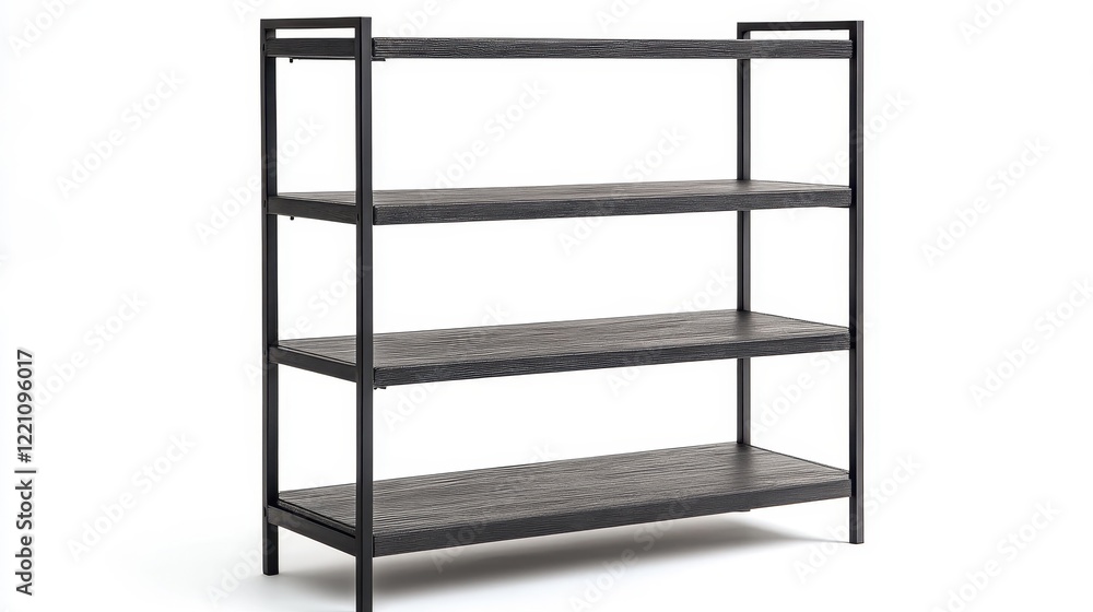 Modern Black Metal and Wood Shelf Unit for Storage Modern Black Metal and Wood Shelf Unit for Storage