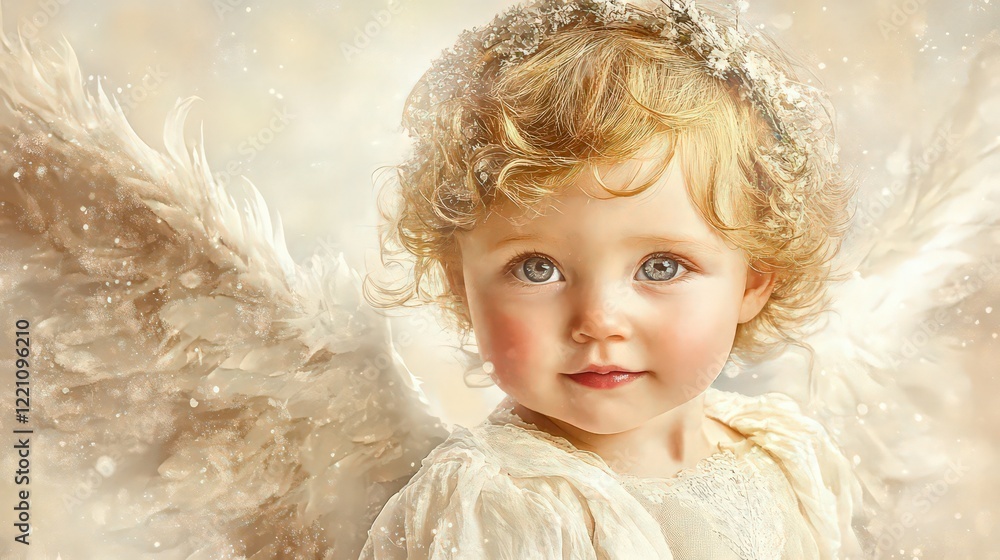 Watercolor image of a Little Cute Angel Child Watercolor image of a Little Cute Angel Child