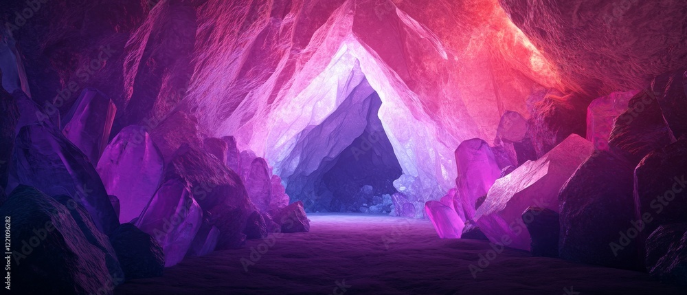 Fototapeta premium An enchanting cave illuminated by vibrant crystals, showcasing nature's beauty and colorful formations in a magical atmosphere.