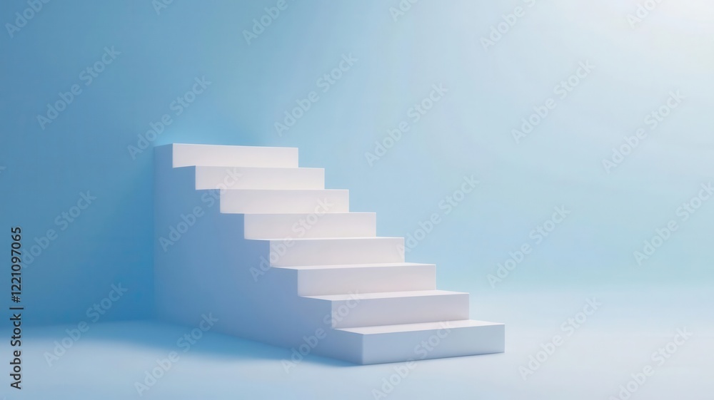 Corporate-style staircase with progress bars on each step, minimalist background, 3D illustration, Corporate-style staircase with progress bars on each step, minimalist background, 3D illustration,