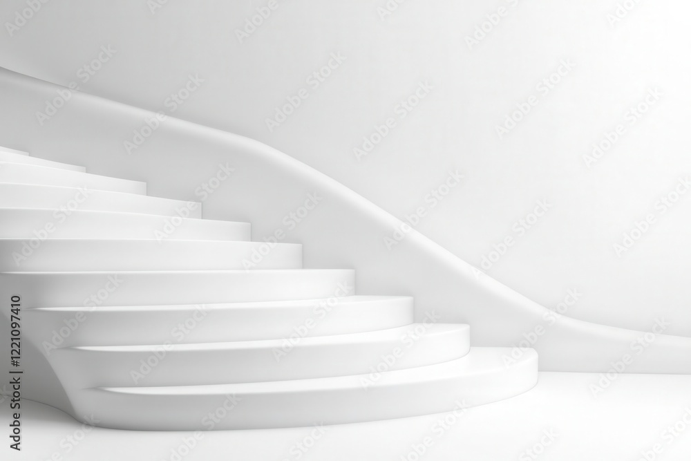 Curved staircase with steps of opportunity and success, minimalistic design, 3D illustration, Curved staircase with steps of opportunity and success, minimalistic design, 3D illustration,