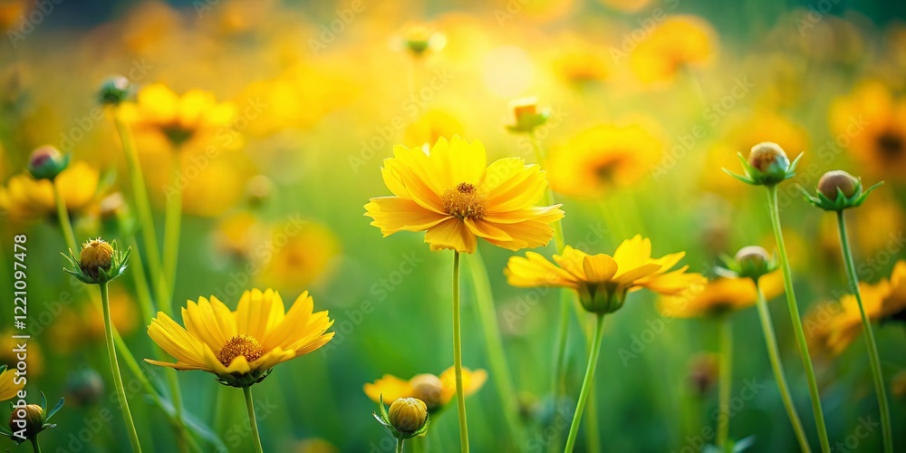 Obraz premium Vibrant Yellow Flowers Long Exposure Photography - Blooming Meadow Springtime