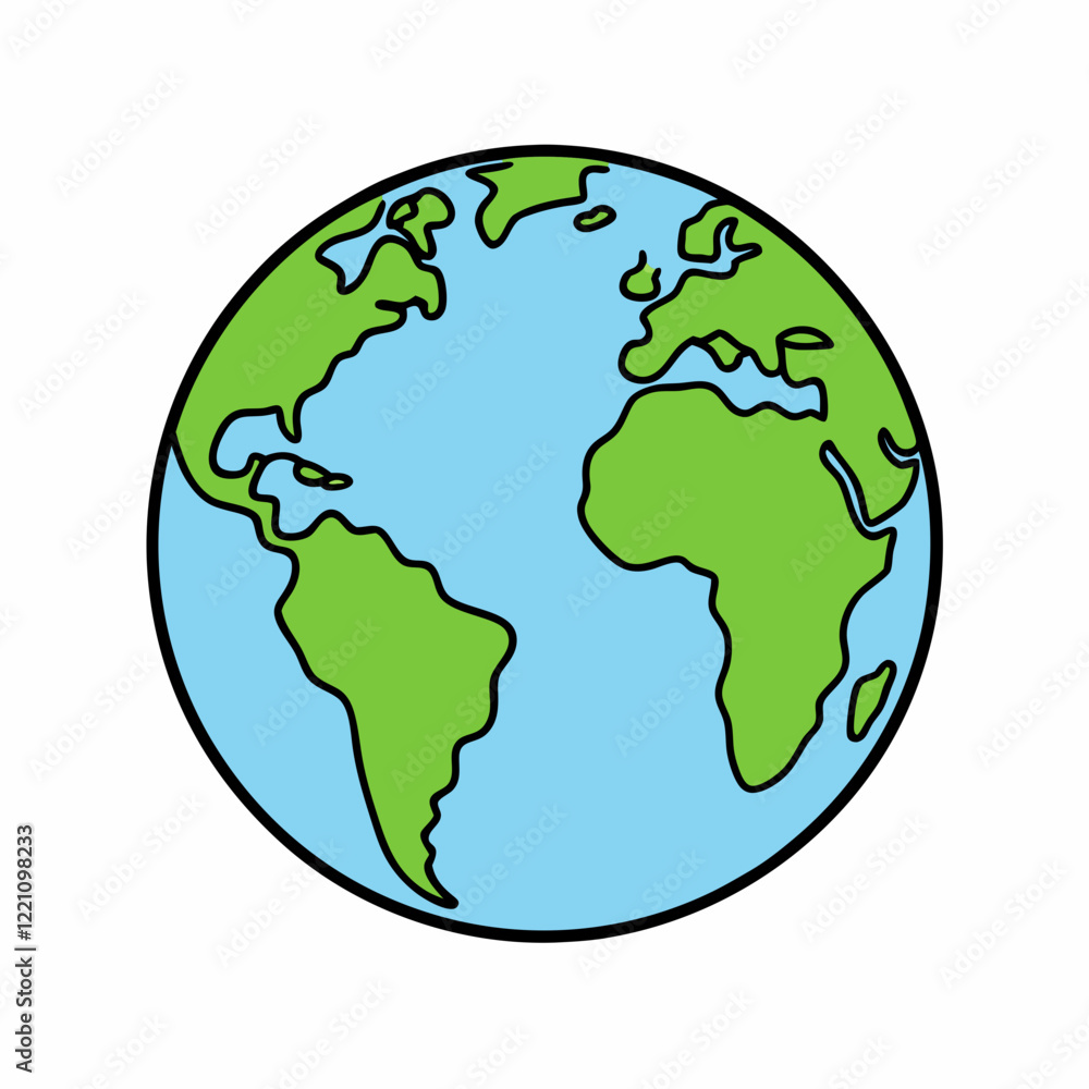 Obraz premium earth, black outline, vector illustration, white background