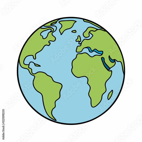 earth, black outline, vector illustration, white background