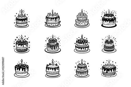 Cakes with Happy Birthday' Written on Top Silhouette Illustration