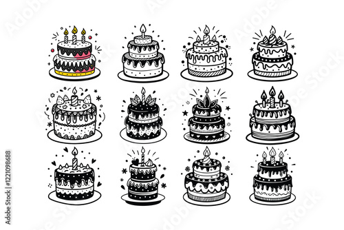 Cakes with Happy Birthday' Written on Top Silhouette Illustration