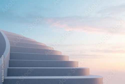 Steps of a corporate staircase, each representing key business strategies, 3D illustration, photo