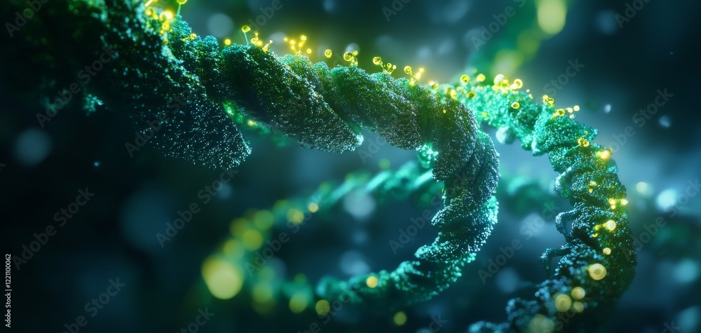 Stunning close-up of molecular structures featuring glowing green elements intertwined in a dark environment. Stunning close-up of molecular structures featuring glowing green elements intertwined in a dark environment.